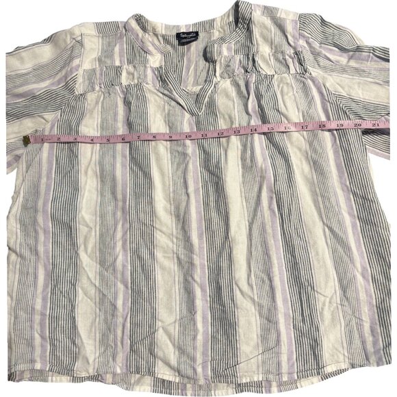 Splendid women's linen blend striped white purple v-neck blouse shirt sz L - Picture 6 of 10